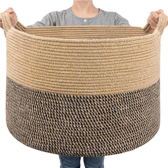 83L Woven Blanket Storage Large Jute Basket 21.7 x 13.8 inches